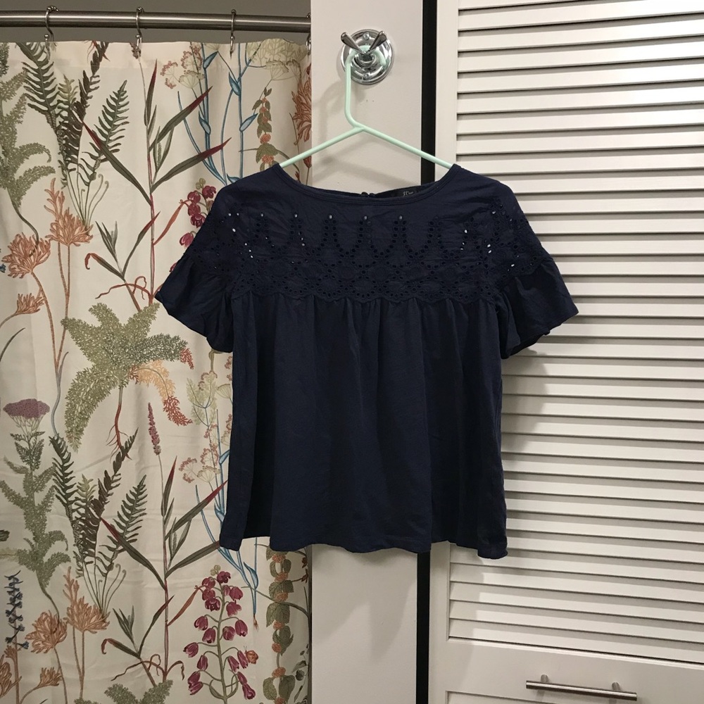 J. Crew Navy Blue Eyelet Top